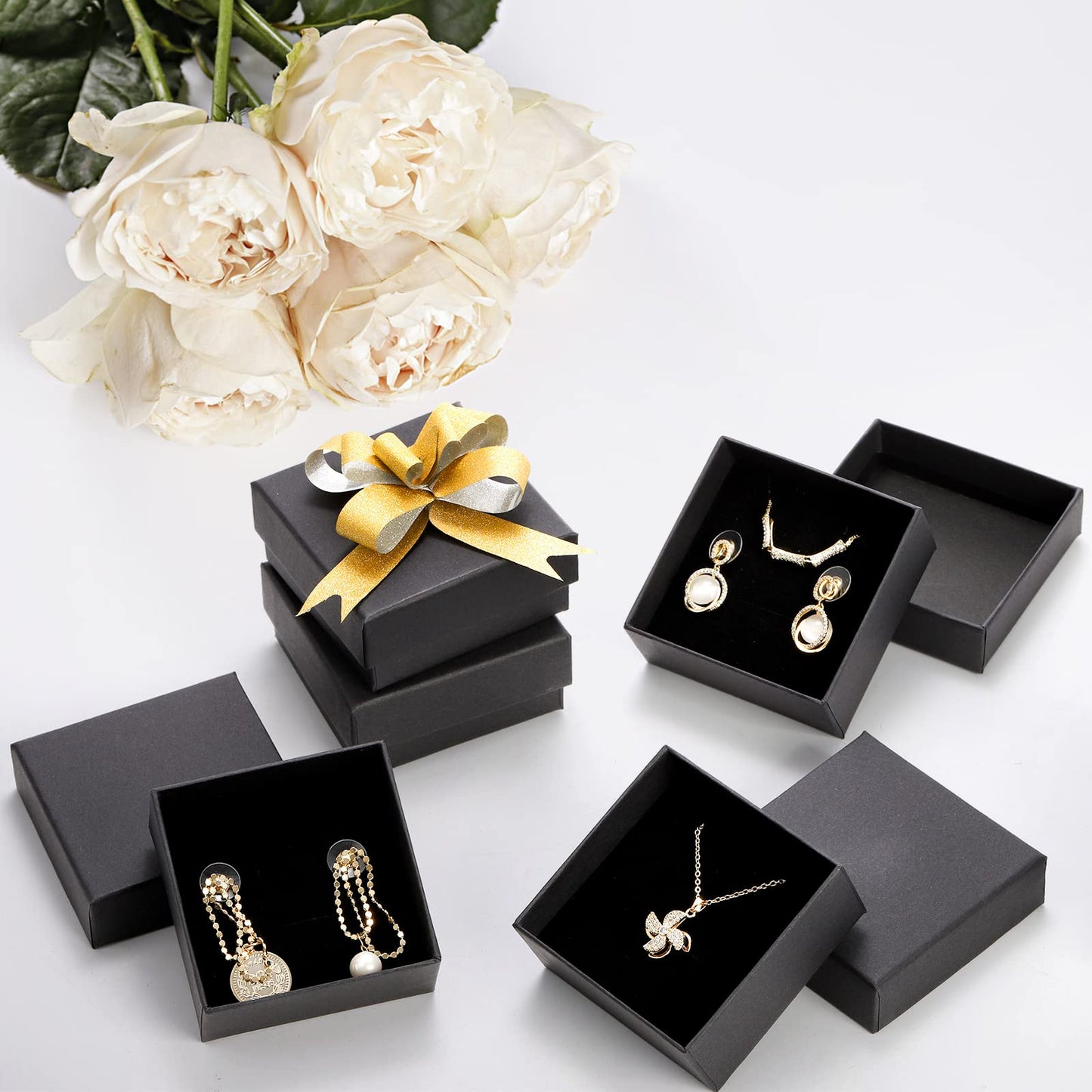 Fasmov Kraft Jewelry Boxes, 36 Pack 2.95 x 2.95 x 1.37 Inch Square Cardboard Jewelry Gift Box Necklace Ring Earring Kraft Box for Jewelry Set with Foam Insert, Black