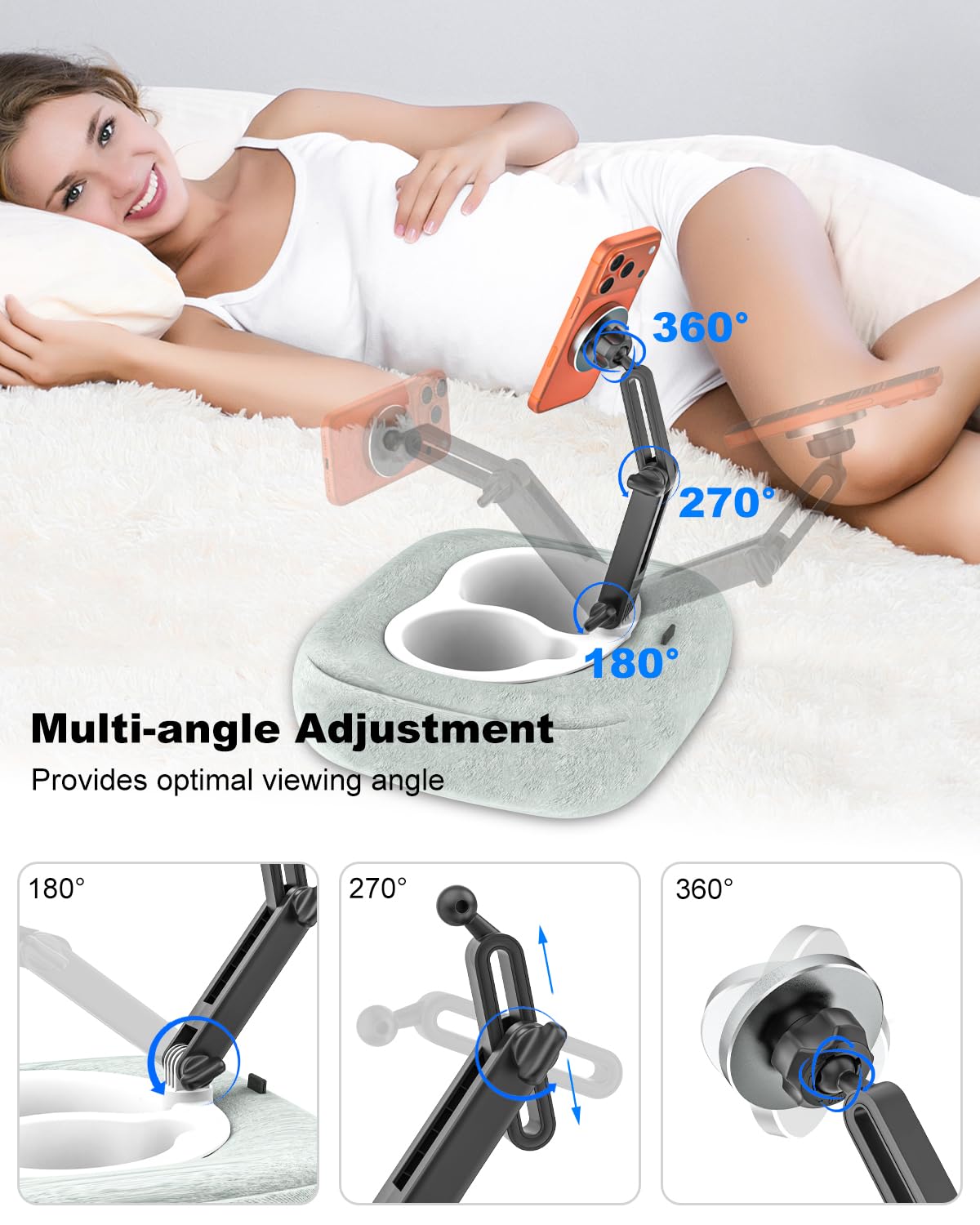 Cuxwill Magnetic Tablet Pillow Stand for iPad, iPhone [Strong Magnet & Cozy Skin-Friendly ] Phone Pillow Stand for Lap/Bed/Couch/Desk, Fits 4-13" iPad, Kindle, Galaxy Tab, Phone, with 3 Magnetic Rings