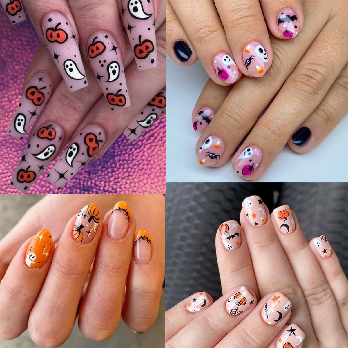 LRKNNO Halloween 3D Nail Stickers, Paper Decals for Women, Ghost, Skull, Pumpkin, Spider, Cat, 6 Sheets
