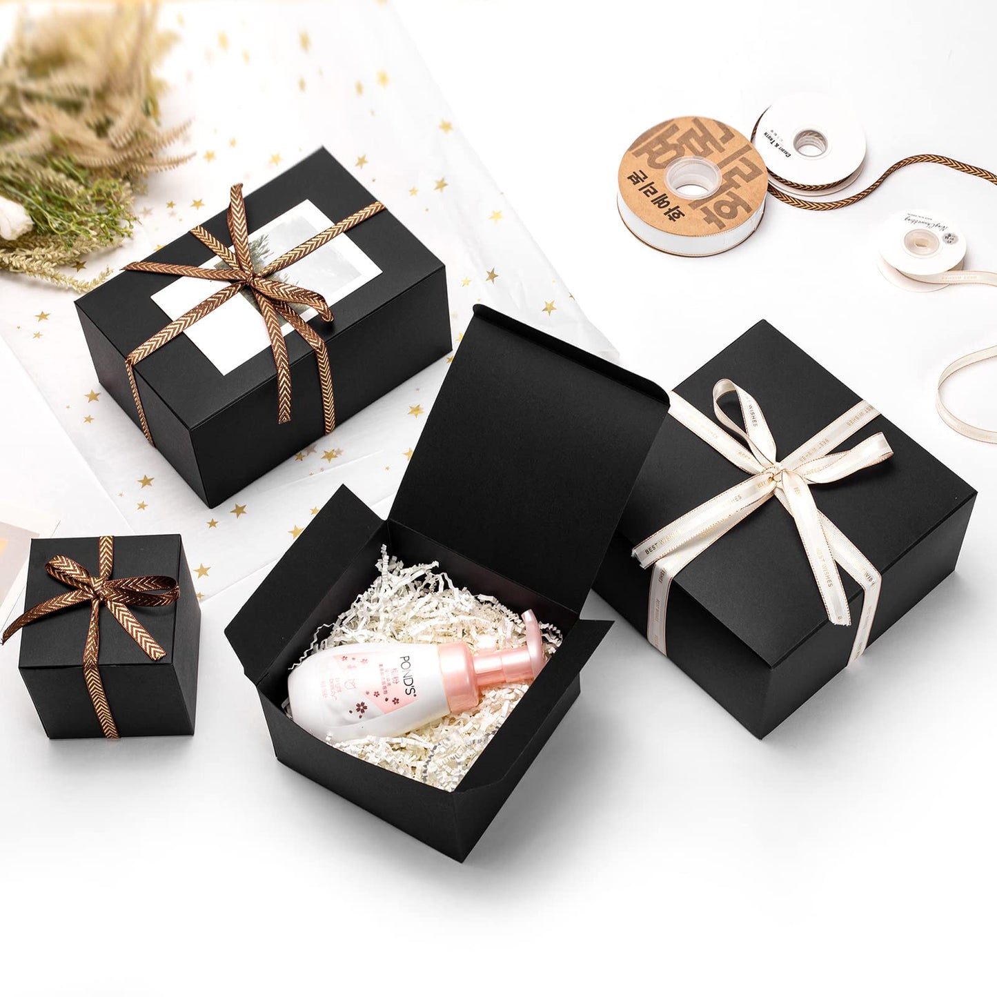 Mcfleet Black Gift Boxes with Lids 4x4x4 Inches 25 Pack Groomsmen Proposal Cardboard Craft Gift Box for Christmas, Wedding, Graduation, Holiday, Birthday Presents Packaging