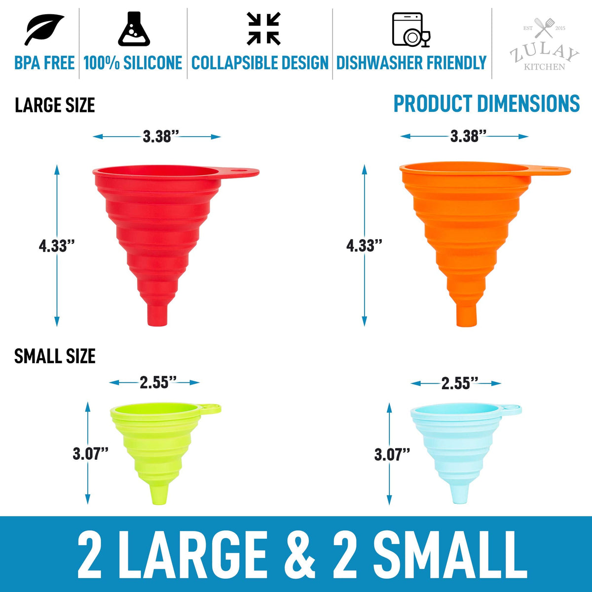 Silicone Collapsible Funnels for Kitchen (4 Count)