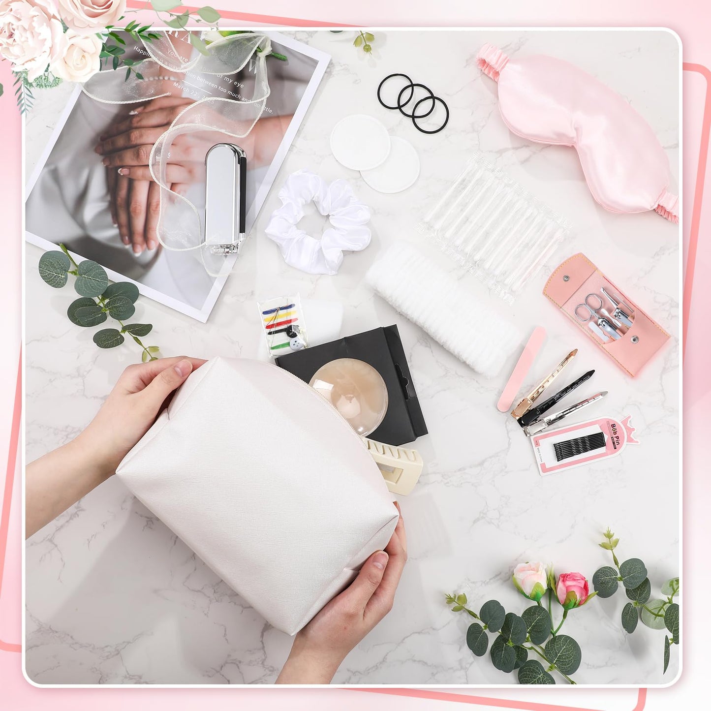 Kacctyen Women's Emergency Kit Bride Emergency Kit 46 Essential Items for Wedding Daily Use Travel Makeup Bag Survival Set for Team Bride Shower Gift Wedding Supplies