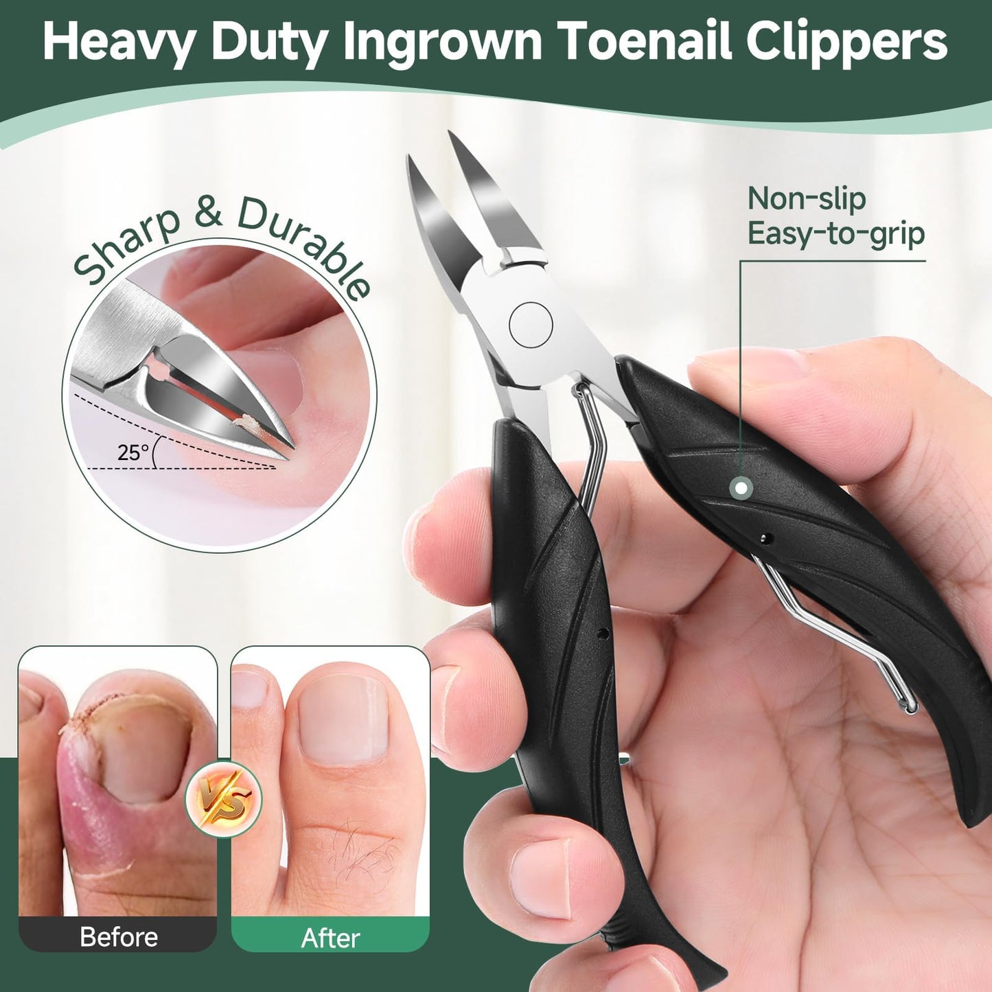 Heavy Duty Toenail Clippers for Seniors, Angled Head Long Handle Nail Clipper Set for Thick Toenails, Ingrown Toenail Care Tool for Elderly Men Women