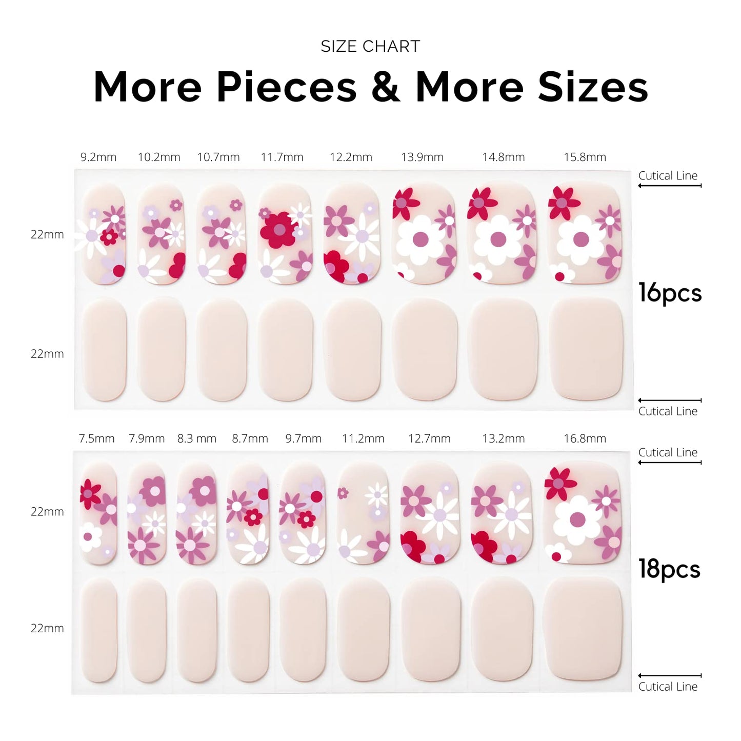Nailog Semi Cured Gel Nail Strips 34 pcs | Long Lasting Nail Polish Sticker Wraps with Glossy Gel Finish (Florid)