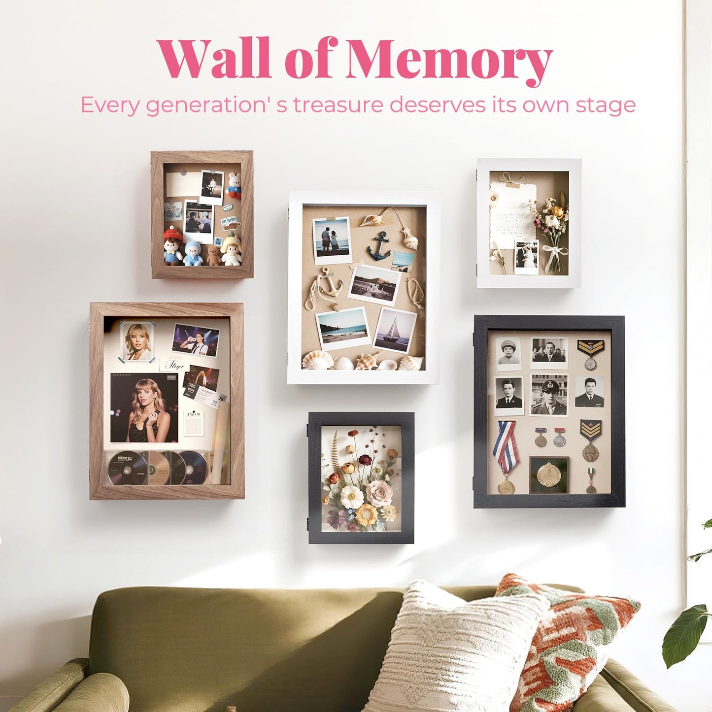 HOUSE DAY Shadow Box Frame 8x10, Front Open Magnetic Shadow Boxes Display Cases with Linen Back, Pins, for Photos or 3D Itmes Under 6x8, Tabletop or Wall Mount Display Case for Memorabilia, White