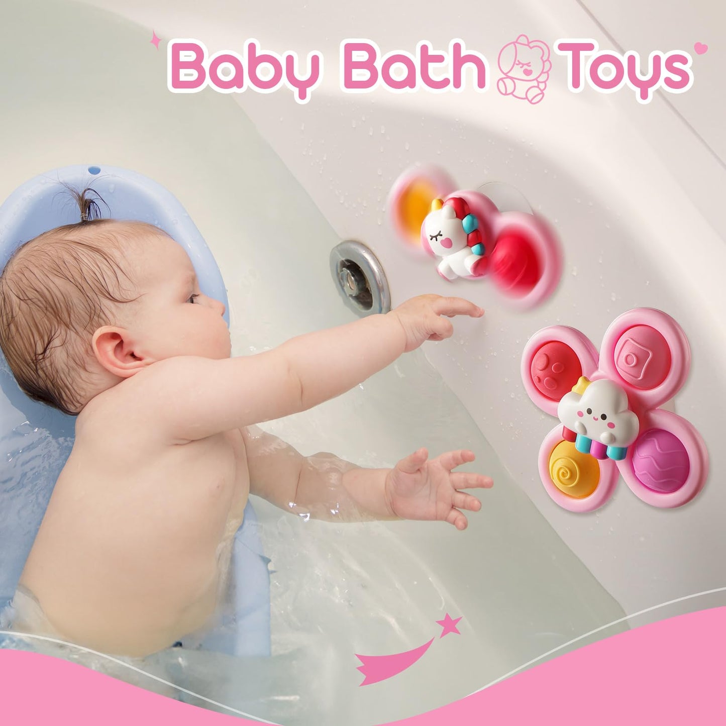 ALASOU 6 PCS Suction Cup Rotating Toys(3 Farm+3 Unicorn) for Infant and Toddlers