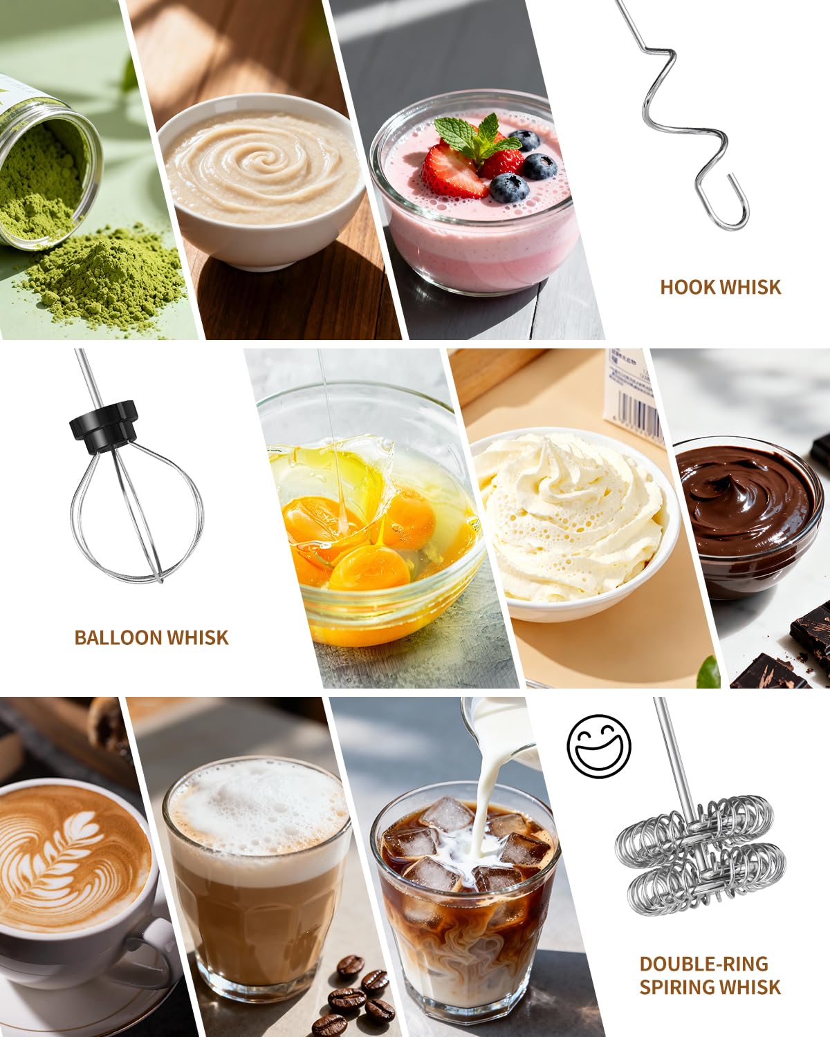 CIRCLE JOY Rechargeable Handheld Milk Frother Wand with Stand, 3 Variable Speeds, 3 Whisks and Storage Box, Electric Drink Mixer for Latte, Cappuccino, Hot Chocolate, Eggs and Protein Powder, Black