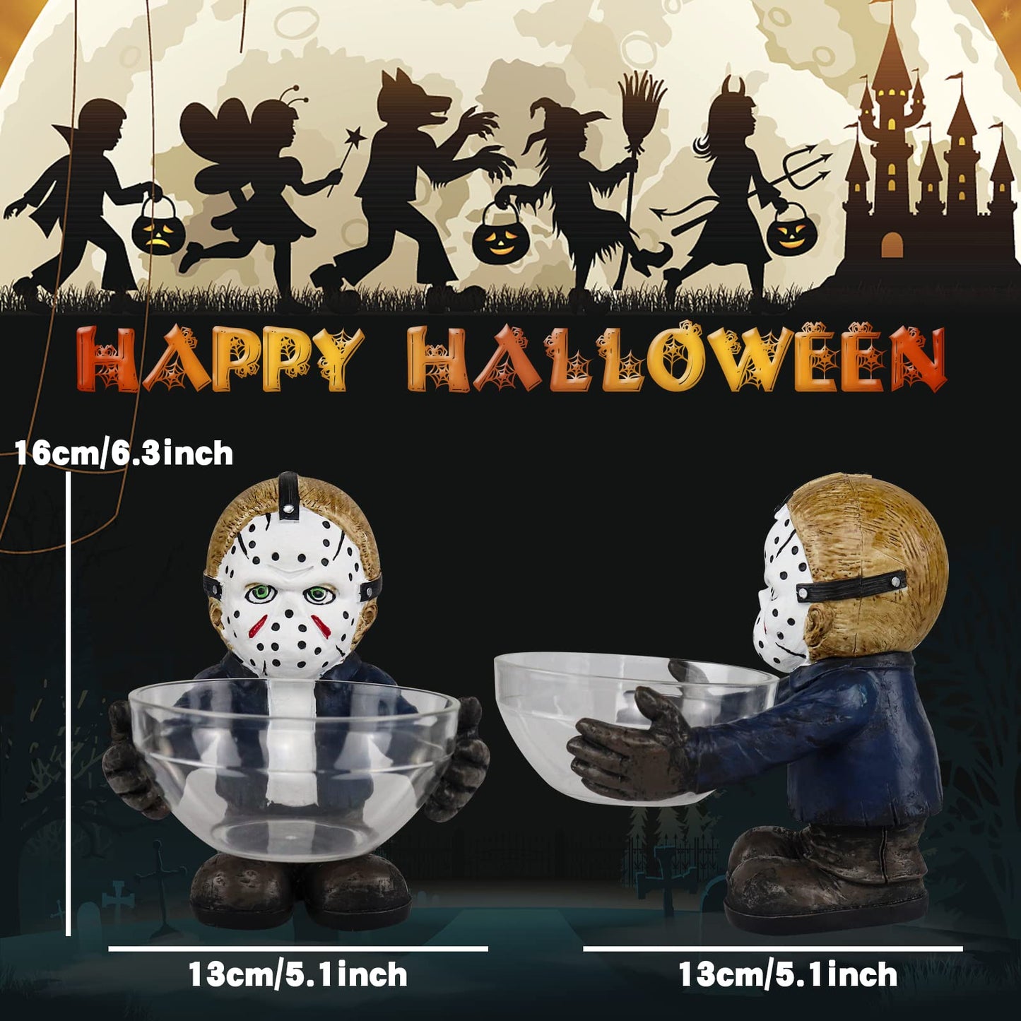 Halloween Candy Bowl Holder Horror Movie Gnomes Scary Candy Dish Stand Decorations (Resin) (B)