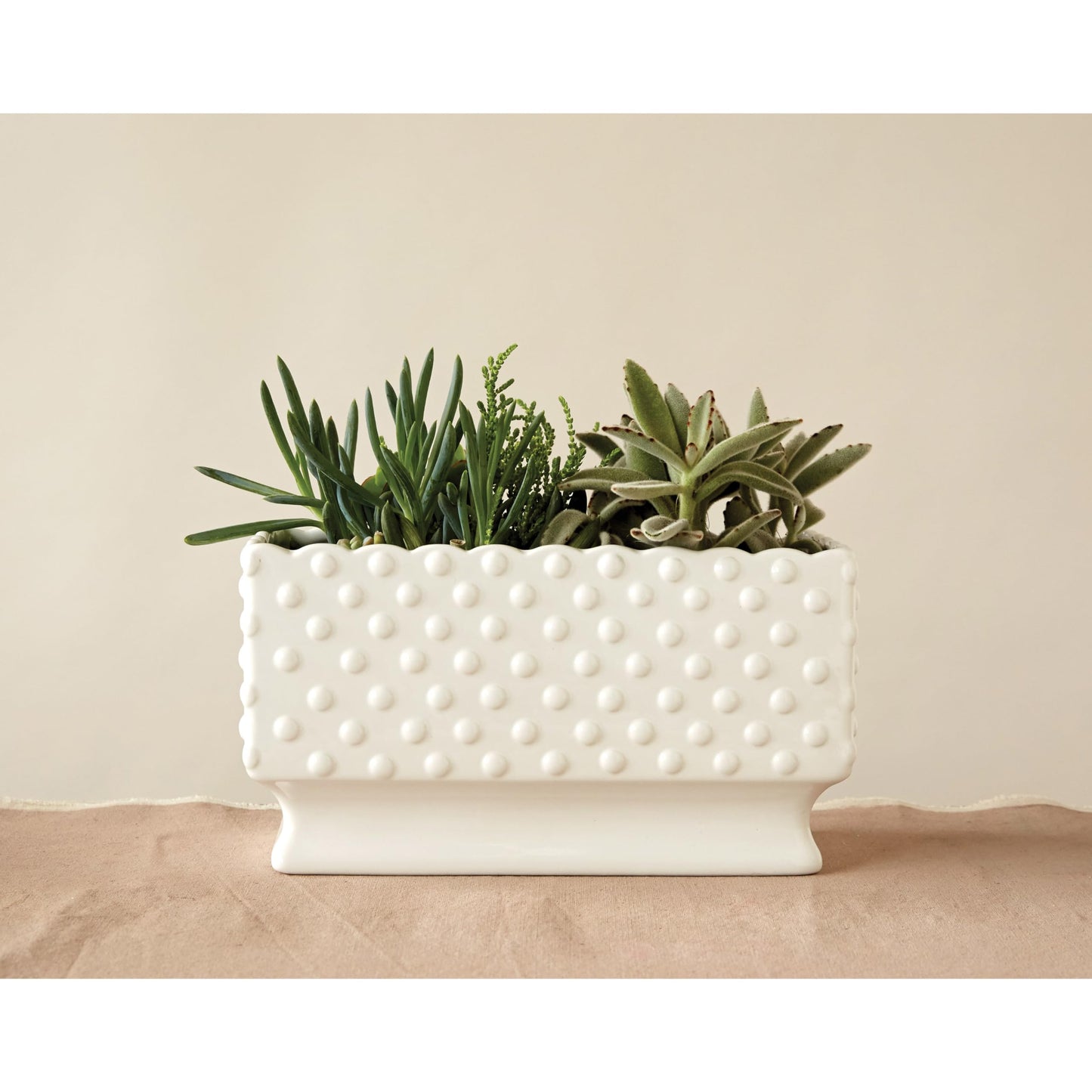 Creative Co-Op White Hobnail Rectangle Ceramic Planter