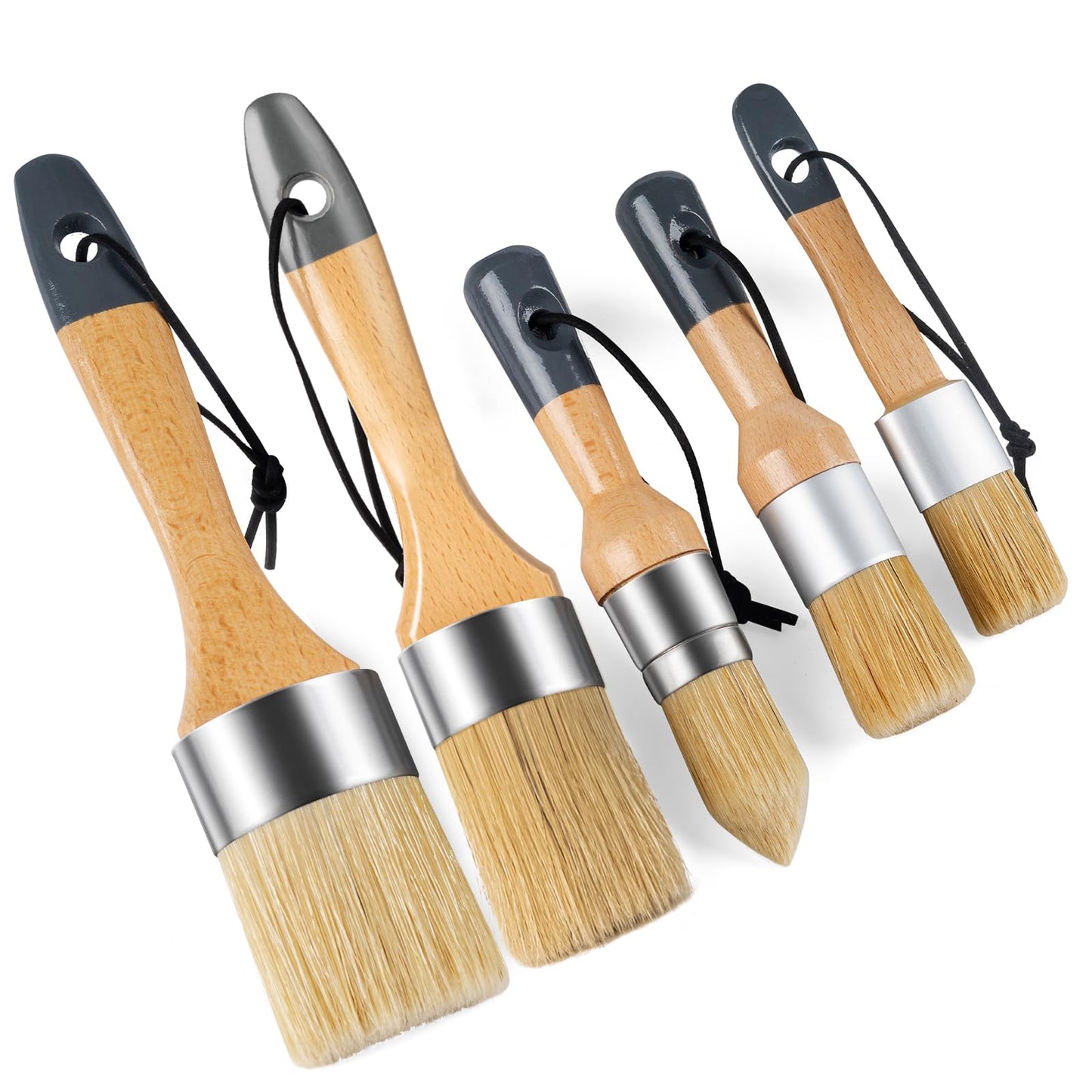 Mister Rui Chalk Wax Paint Brush, 5pcs, Wax Brushes for Waxing and Stenciling, Natural Bristles Round Paint Brushes, Ideal for DIY Home Decor, Art Crafts