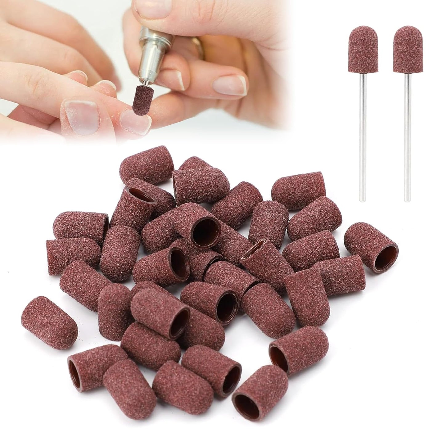 50pcs 180 Grit Sanding Bands, Nail Drill Bits, Mini Sanding Bands for Nail Drill, Includes 2 Sanding Shafts, Nail Sanding Bands, Nail Drill Accessories