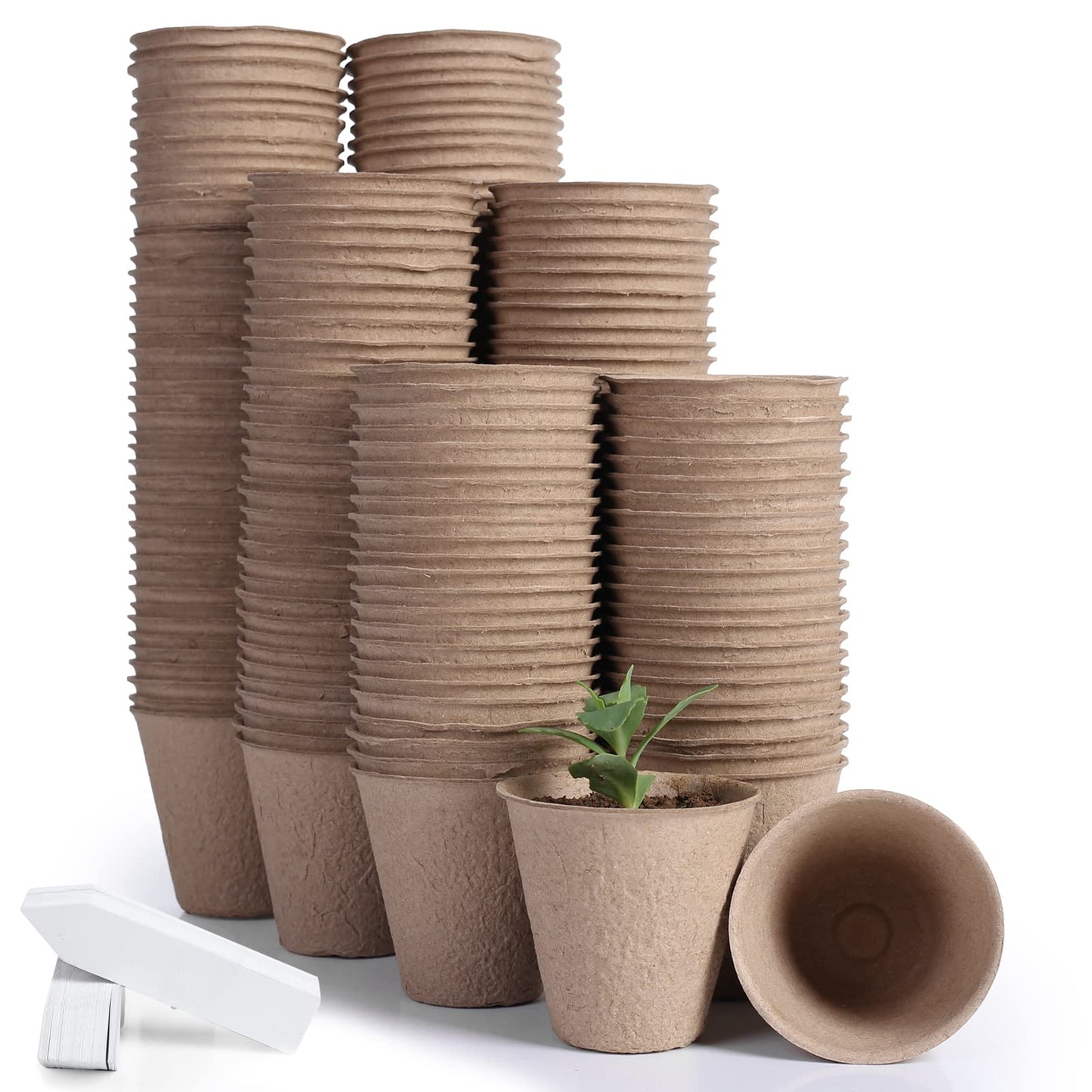 JERIA 200-Pack 3.15 Inch Peat Pots for Seedling with 200 Pcs Plant Labels,Outdoor Garden Germination Nursery Pots,Biodegradable Seed Starter Pots Kits