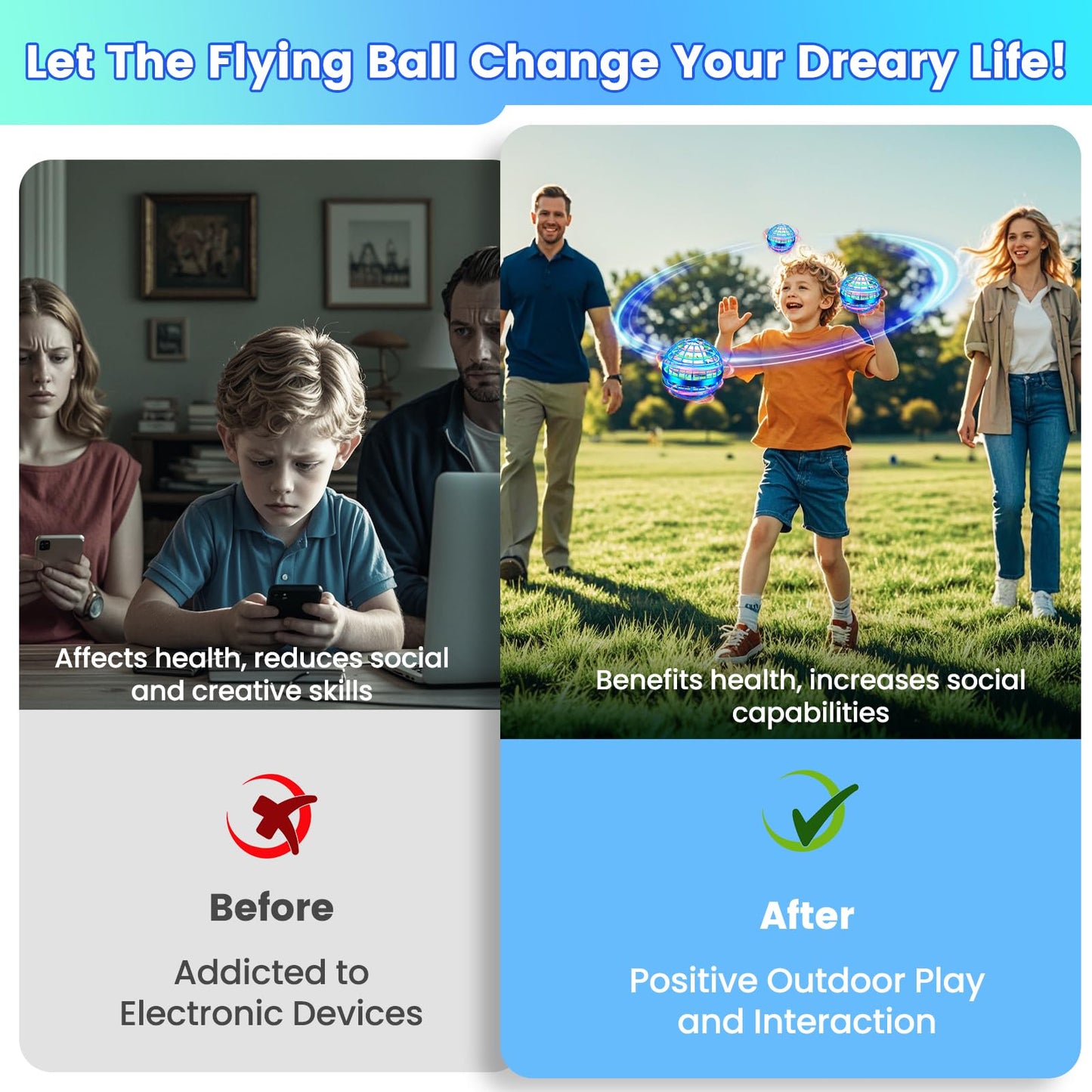 NWLAEWR Flying Orb Ball Toy, 2026 Upgrade Hand Controlled Hover Ball with LED Lights, 360° Rotating Boomerang Globe Cool Mini Drone, Ideal Birthday&Christmas Gift for Boys Girls-Bright Blue