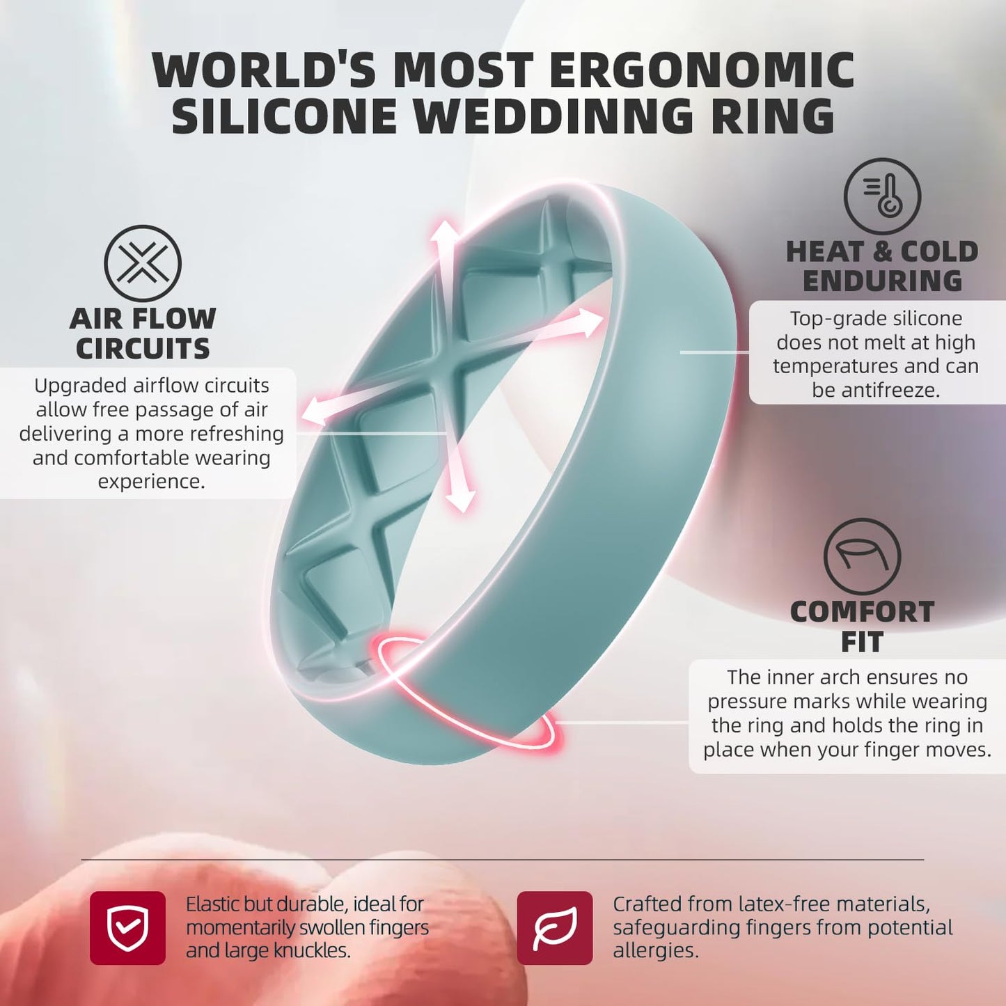 Egnaro Women's Engagement Rings, Silicone Inner Arc Ergonomic Breathable Design with half sizes, Rubber Wedding Band Rings，5.5mm Wide-2mm Thick