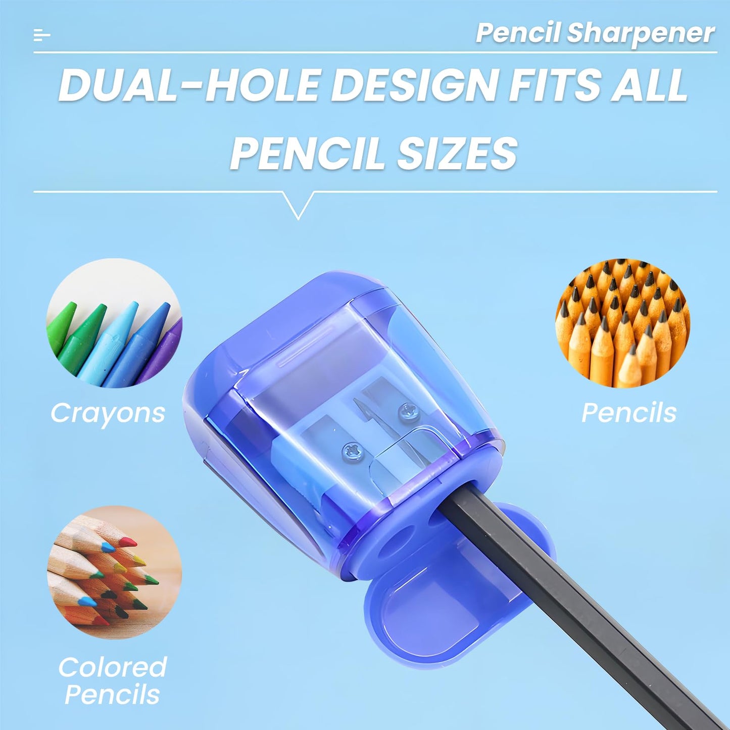 Aurbuex 7-Pack Manual Pencil Sharpeners Compact & Portable, 4 Colors, Dual-Hole Design for Pencils, Crayons & Eyebrow Pencils Easy Clean, Travel Friendly