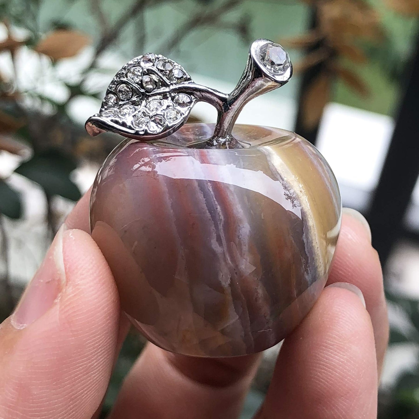 Fekuar Neyisaa Ocean Agate Apple Decor, Healing Crystals Pocket Stone Fruit Figurine Craft Home Decoration 30mm