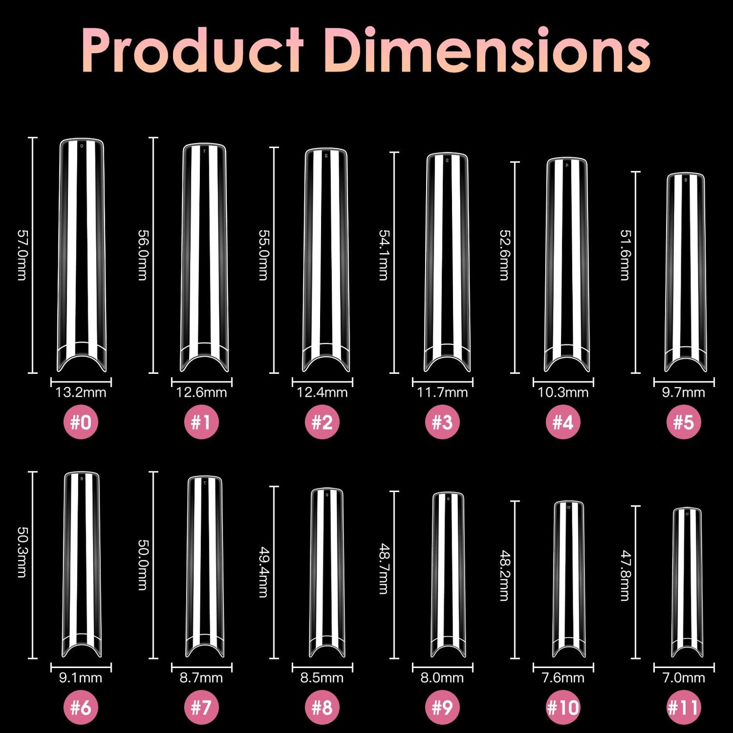 XXXL Half Nail Tips,BORNBYME No C Half Square Nail Tip Long Clear Nail Tips for Acrylic Nail Extension