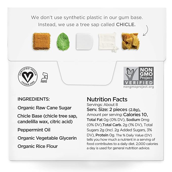 SIMPLY Gum Peppermint, Plastic-Free Natural Chewing Gum, Heart Box 6 Pack (90 Pieces) | Vegan, Kosher, Non GMO, Aspartame Free and Sorbitol Free