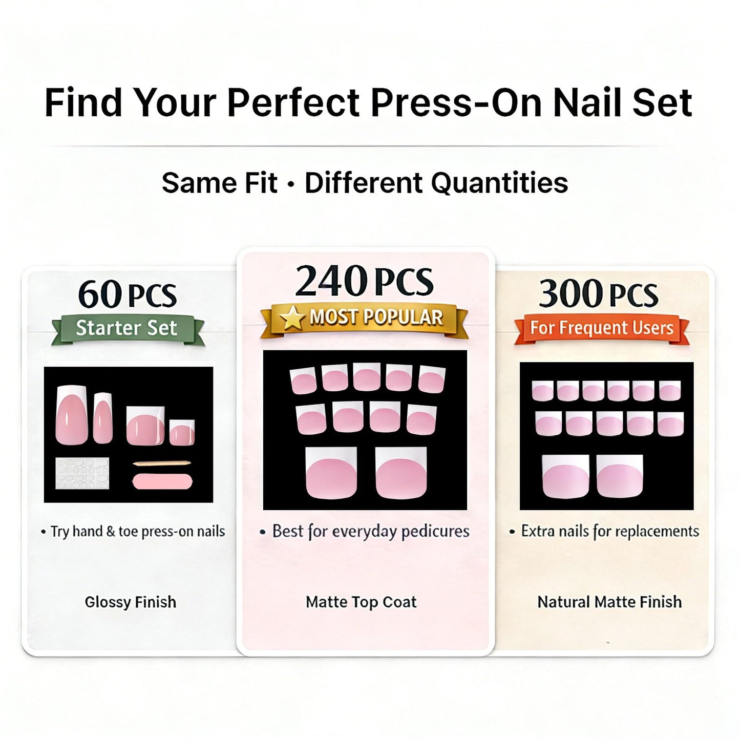 YeeLam Toe Nail Press Ons – Sharp Square French Tip Toenail Press Ons, 300 Pcs Berry Pink Toe Nail Tips, Affordable Luxury Press On Toenails for Women