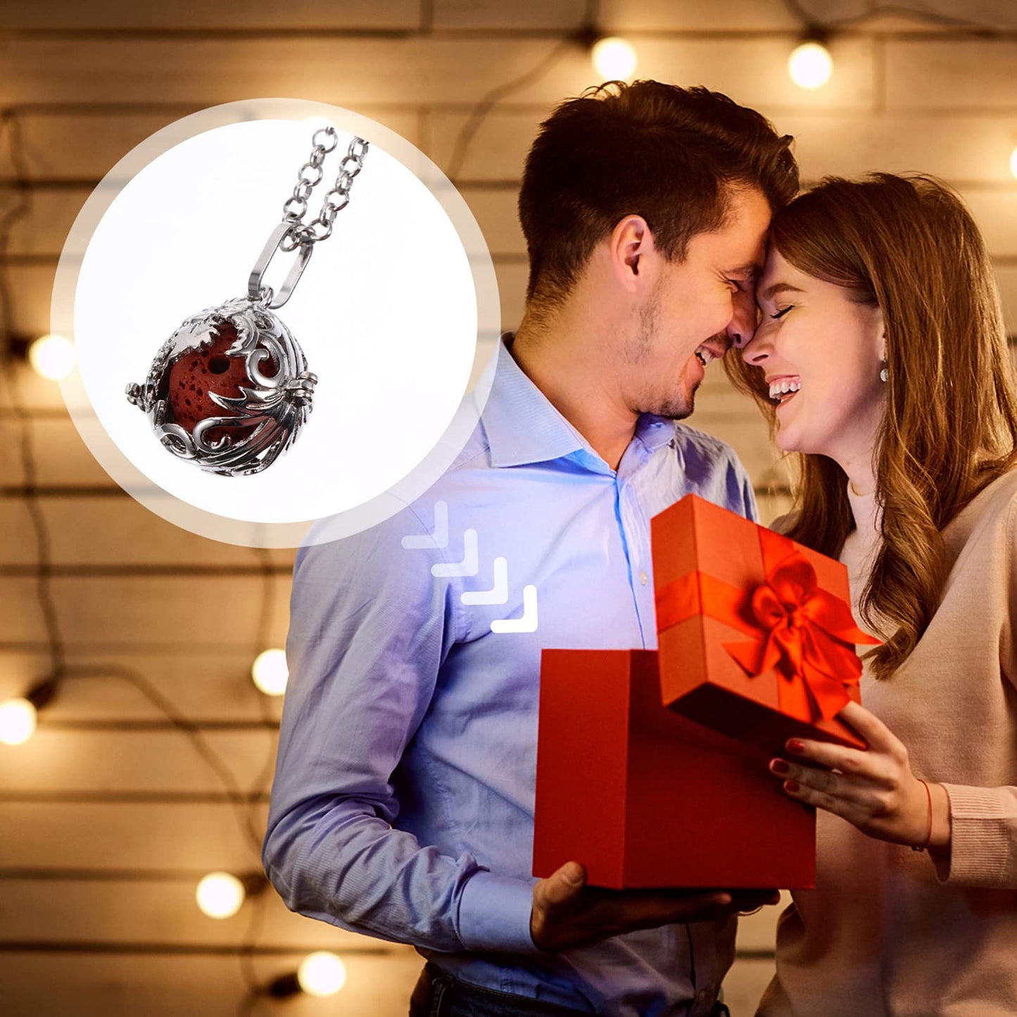 Healifty Aromatherapy Necklace Essential Oil Diffuser Locket with Volcanic Rock Pendant 31.5 Inch Chain for Women Special Occasions