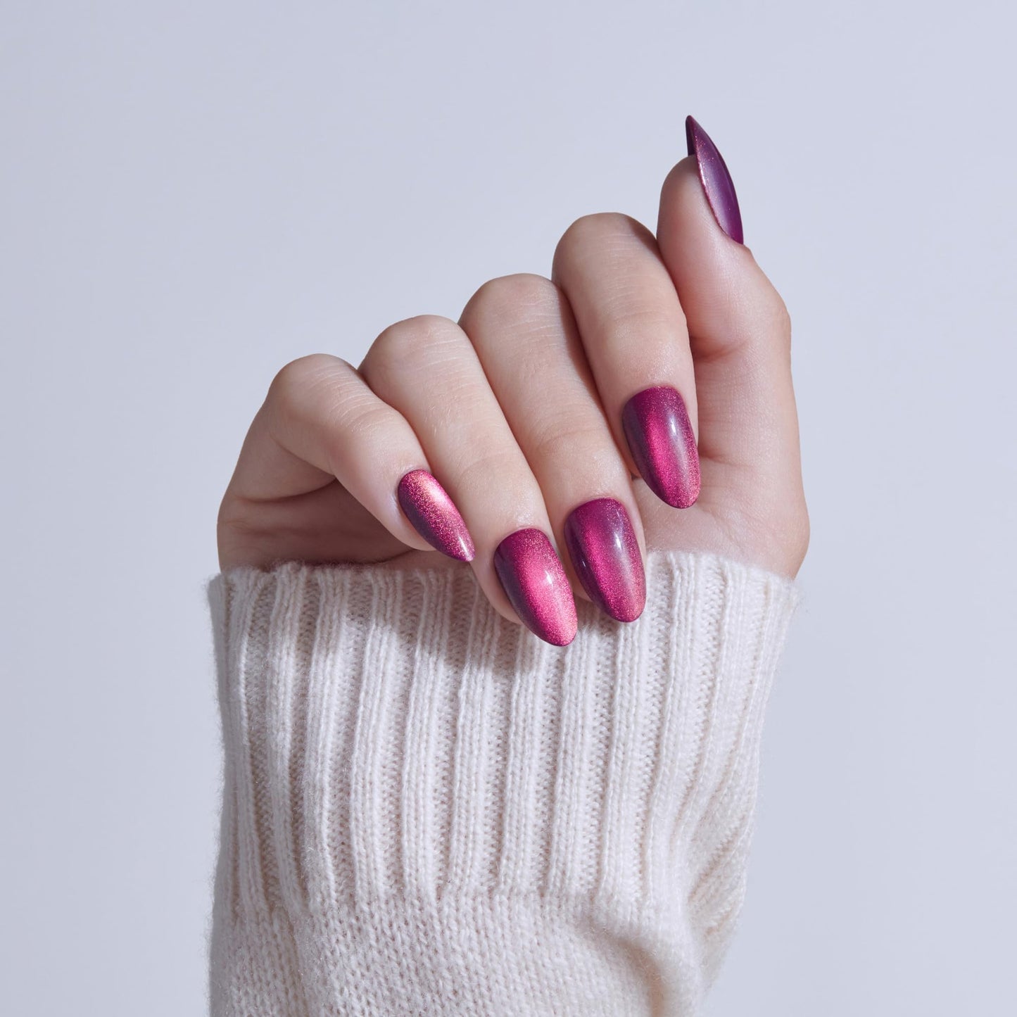 Kiss Core, Press On Nails, Nail glue included, 'Glittering', Purple, Medium Size, Almond Shape, Includes 32 Nails, 2g Glue, 1 Manicure Stick, 1 Mini File