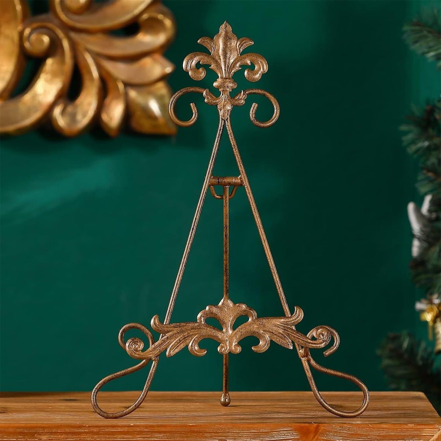Wenbery 13.8" H Fleur-de-Lis Easel Stand,Metal Book Stand, Plate Holder Display Stand, Picture Frame Stand, Home Decor (Bronze)
