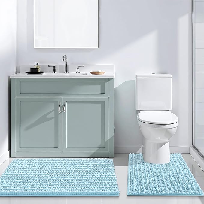 Arotive Luxury Chenille Bathroom Rug Mat, Extra Soft Thick Absorbent Shaggy Bath Rugs, Non-Slip Machine Wash Dry, Plush Bath Mats for Bathroom, Shower and Tub, 36x24, Blue