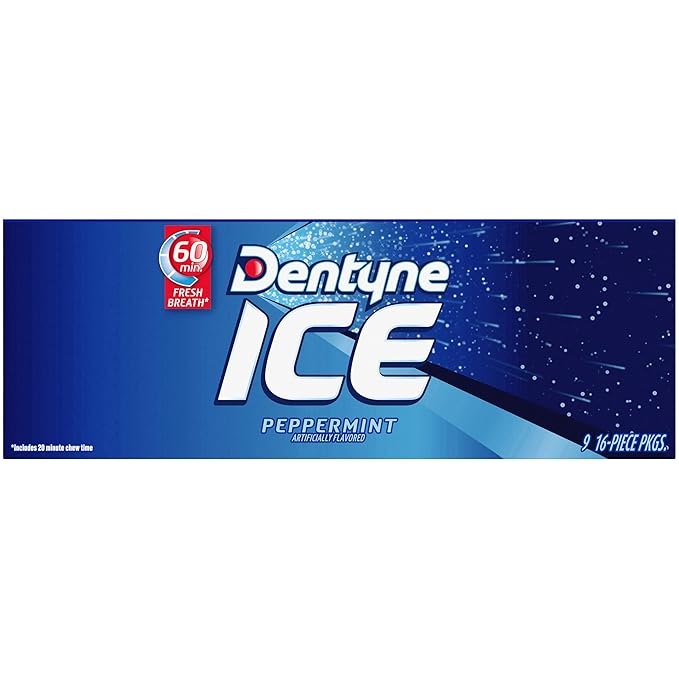 Dentyne Ice Peppermint Sugar-Free Chewing Gum, 9 Packs of 16 Pieces (144 Total Pieces)