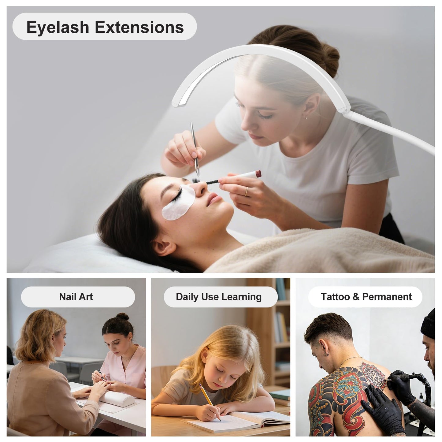 Half Moon Light for Nail Desk - Professional Shadowless LED Manicure Lamp with Clamp, 3 Color Modes & 10 Brightness Levels, Eye-Caring Beauty Lamp for Eyelash Extensions, Tattoo, Estheticians