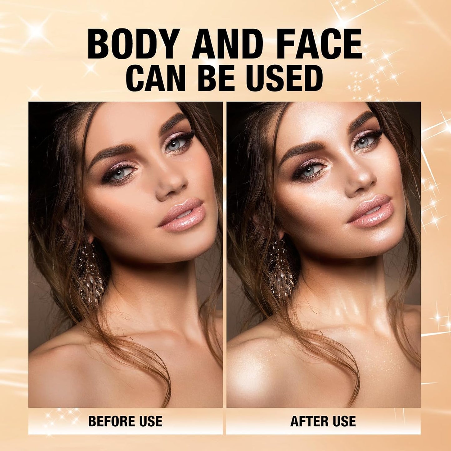 Glitter Body Highlighter Powder Body Shimmer Sparkle Face Brightening Highlighter Powder for Face Eyes Body Glow Makeup With sponge head（silvery）