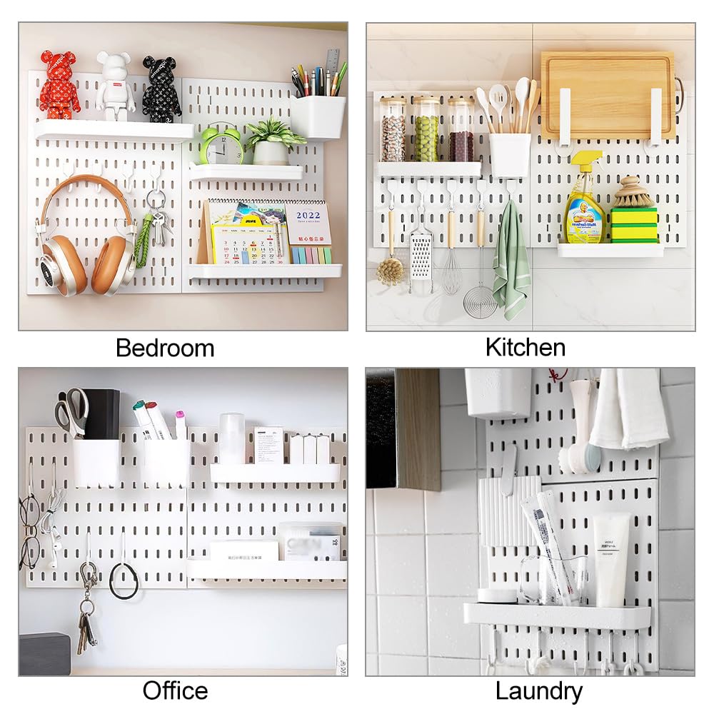 Pegboard Organizer for Wall Organization with 2 Pieces White Peg Board and 11 Accessories Set, Wall Mount Display Storage Kits for Kitchen Bedroom Office Bathroom Crafts Tools