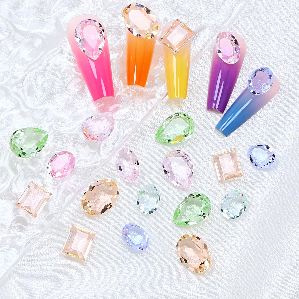 JINJIAO Large Nail Art Rhinestone,Pointback Mix Shape Nail Charms Colorful Transparent 3D Nail Diamonds for Nail Art DIY Crafts