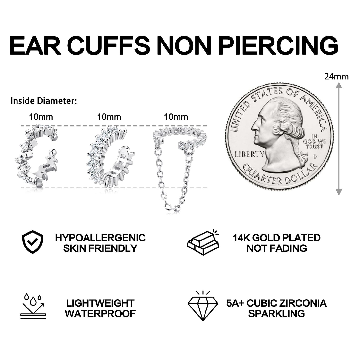 Dochais Ear Cuffs Non-Piercing Earrings for Women Cute Small Clip-On Cartilage Earring 14k Gold Plated Dainty Fake Piercings Earings Silver Style2