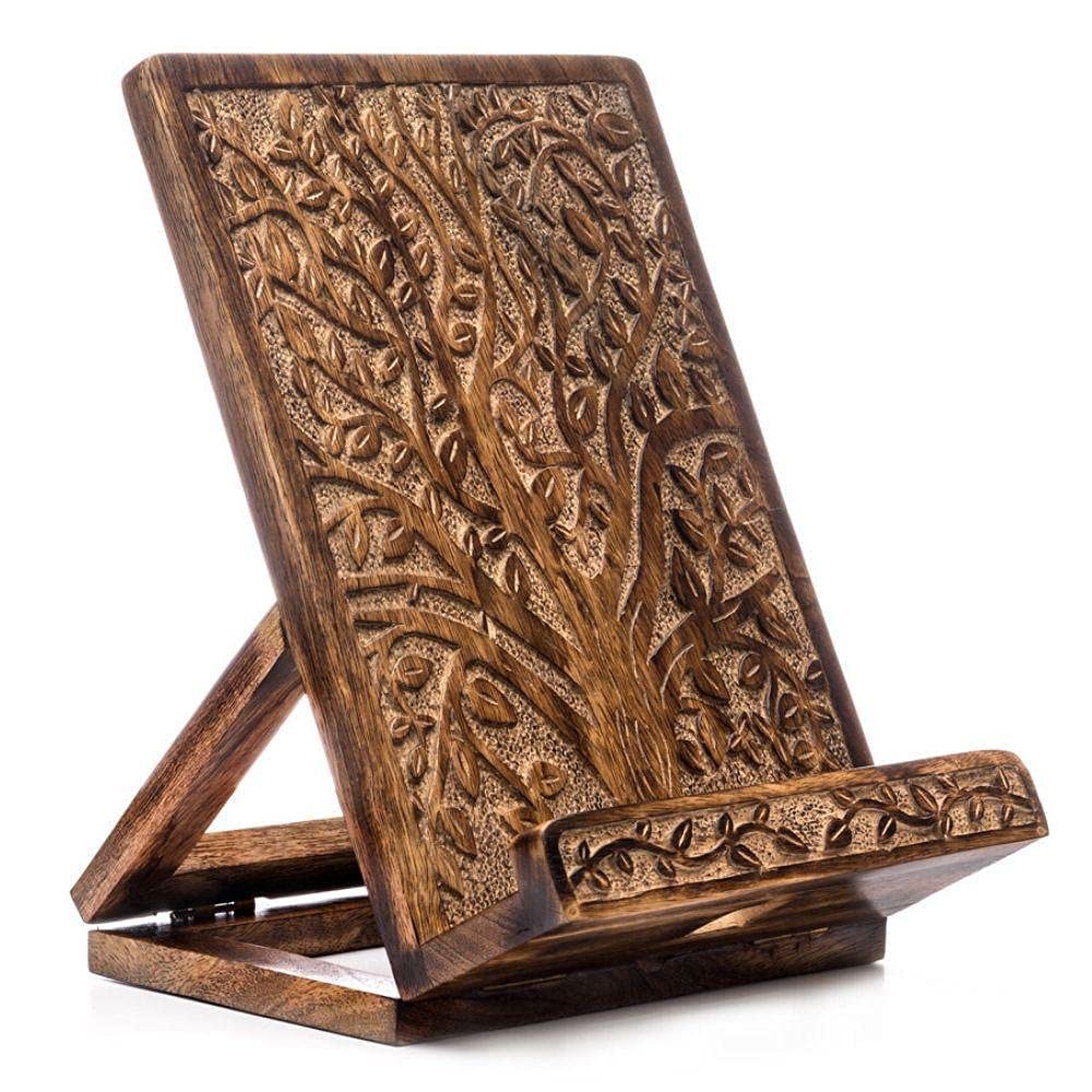 ARTISENIA Hand-Carved Tree of Life Cookbook Stand - Adjustable & Foldable Reading Holder/Kitchen/Office/Desk