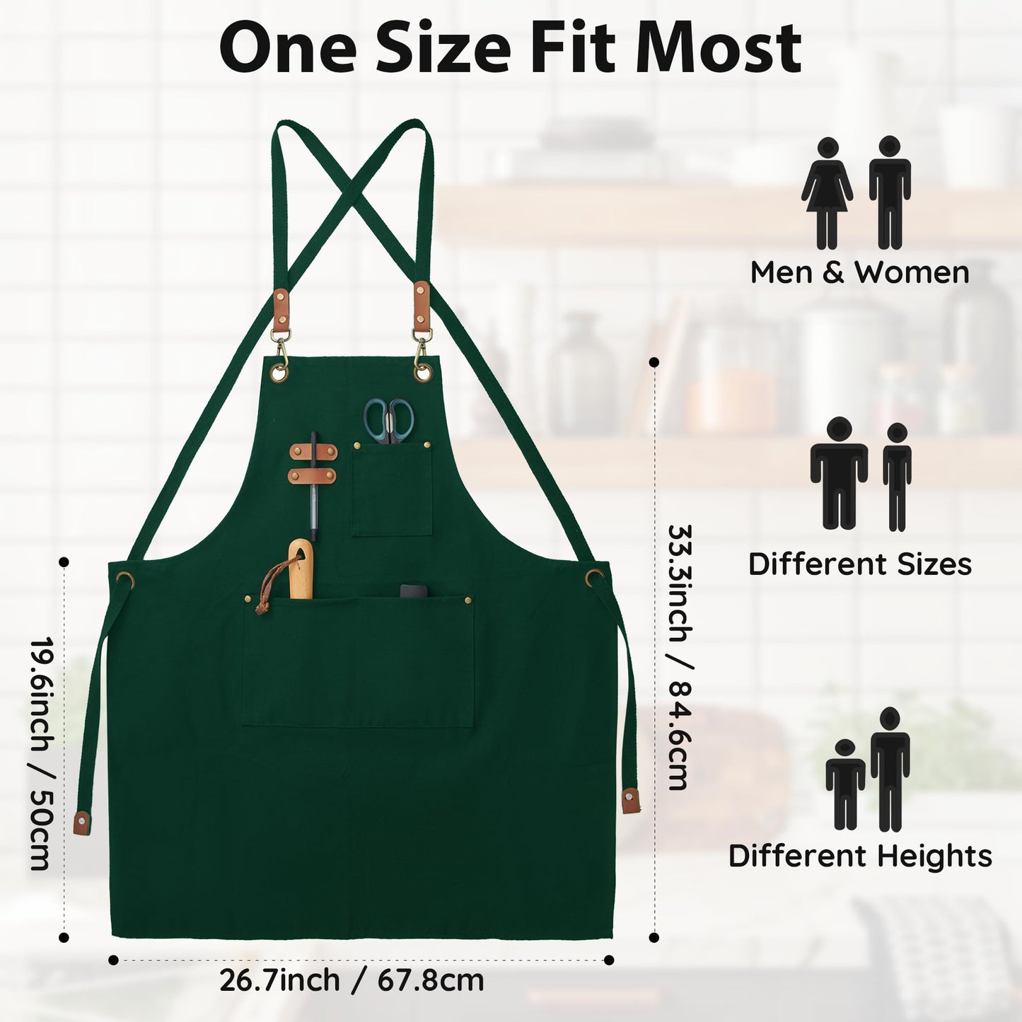 FunChaos Canvas Aprons, Chef Aprons, Work Aprons for Men Women, Adjustable Strap Aprons with 3 Pockets, Apron for Servers Kitchen Cooking Baking Artist Painting, Cross Back