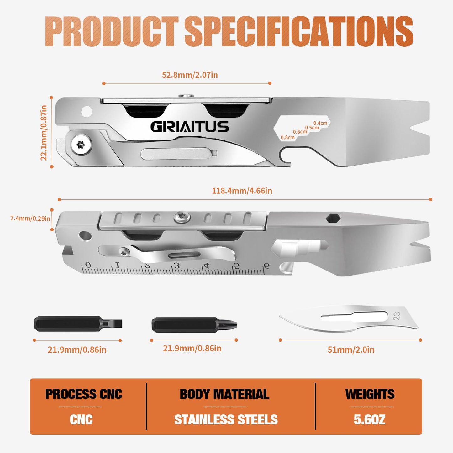 Multitool Pry Bar Wrench Tool with Flat/Phillips Screwdriver Folding Multi-tool Box Cutter Blade Knife, Bottle Opener, Steel Handle, Everyday Carry, Cycling, Camping EDC Pocket Gadget Gifts for Men
