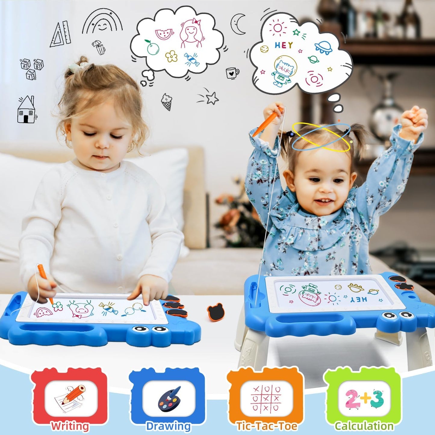 AiTuiTui Magnetic Drawing Board Toddler Toys with Legs for Girls Boys, Color Sketch Writing Scribble Doodle Pad Travel Games, Educational Learning Kids Toys for Birthday or Easter Gift (Blue)