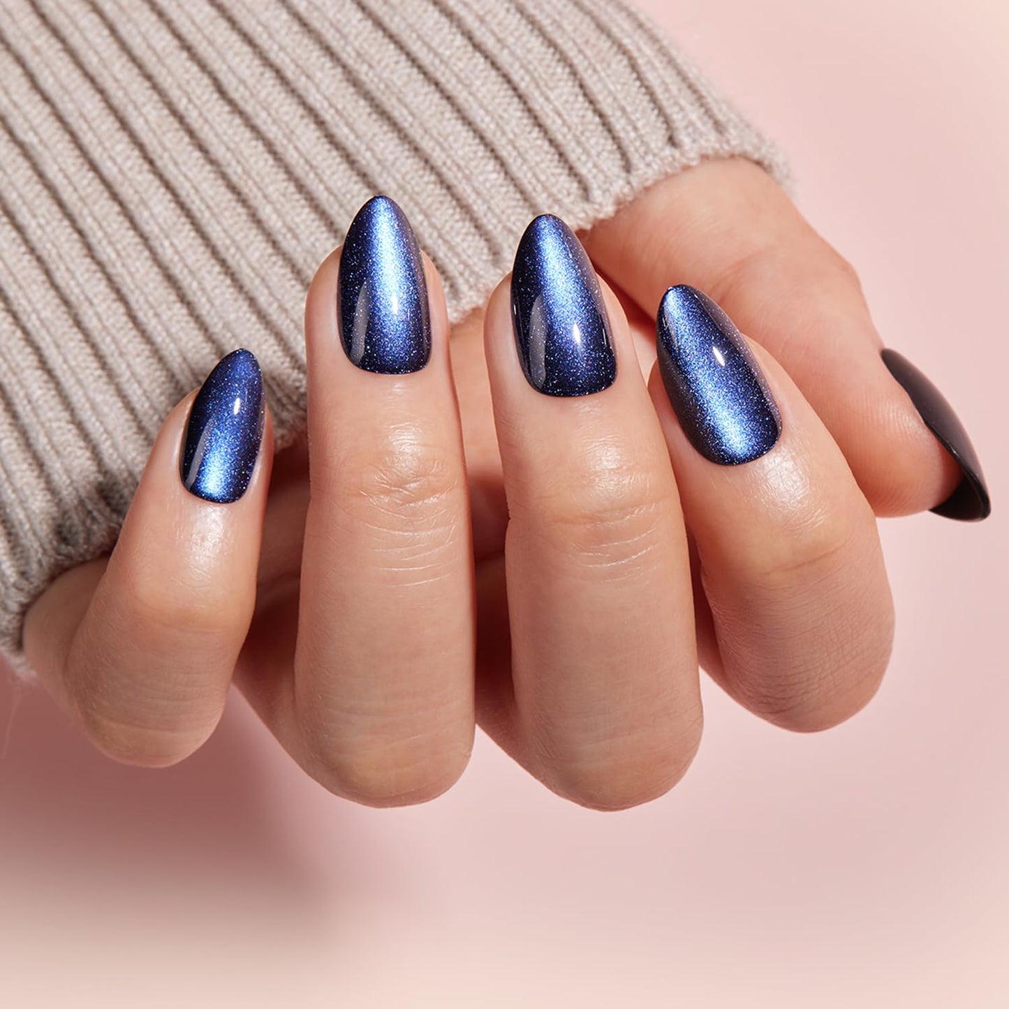 VSALON Press on Nails Short Almond, Cat Eye Nails Set, French Tip Reusable Gel Fake Nails Set, Dual Glam Nails & Mini Pack