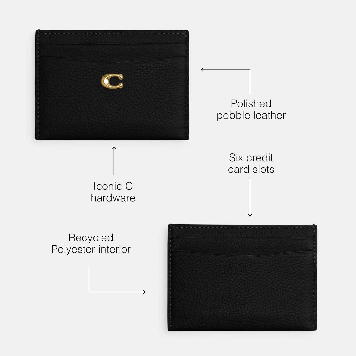 COACH Polished Pebble Leather Essential Card Case Black One Size