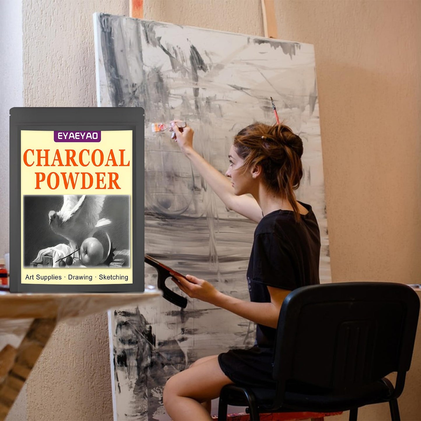 Eyaeyao Premium Charcoal Powder for Drawing and Art, Drawing Charcoal for Sketching, Shading, Blending with Beginners & Pro Artists (16 Ounces)