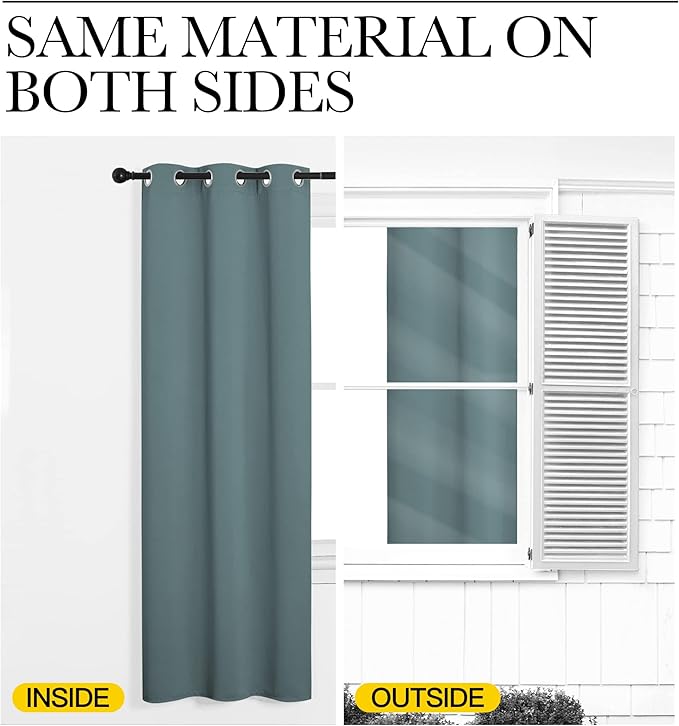 NICETOWN Modern Greyish Blue Blackout Curtains Noise Reducing, Thermal Insulated and Privacy Room Darkening Drape Panels for Boy's Guest Room Door Small Short Window (2 Panels, W42 x L63 -Inch)