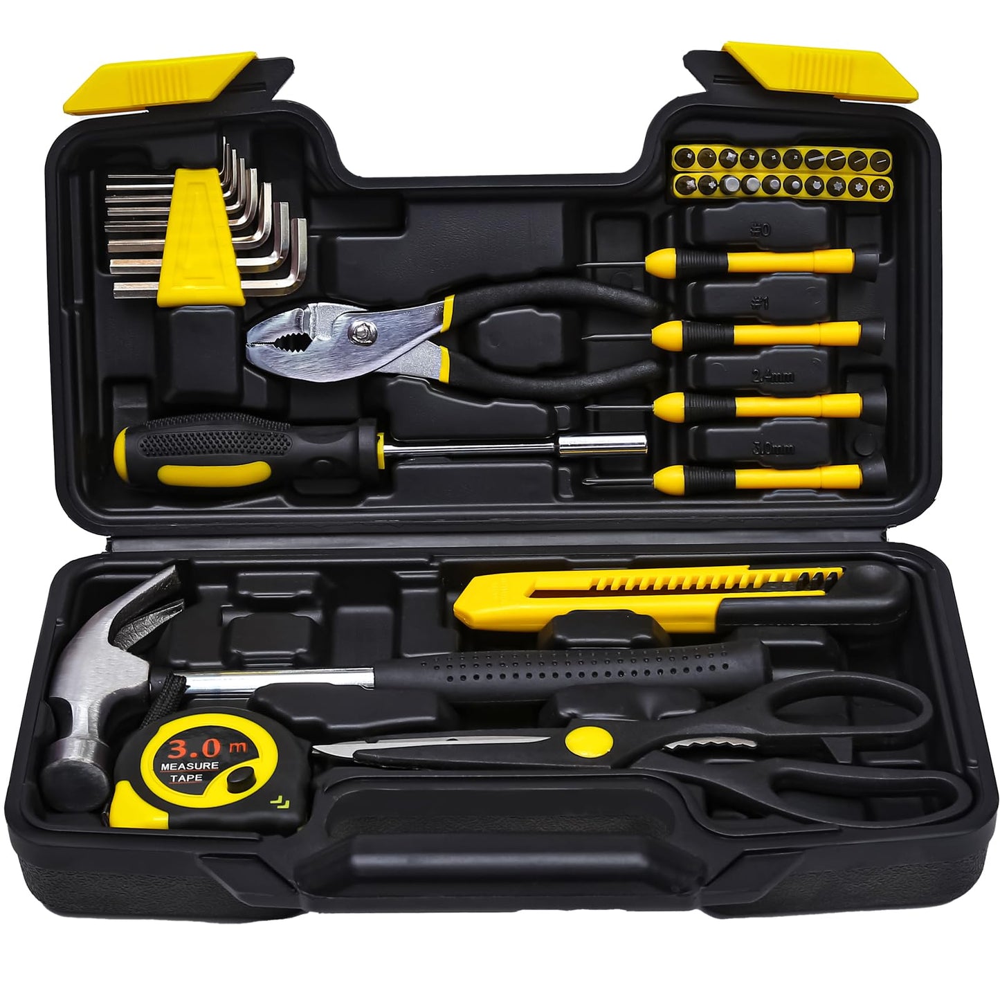 39 Piece Tool Set General Household Tool Kit - Basic Home Tool Set Small Hand Tool Kit with Plastic Toolbox Storage Case for Home Garage Office College Dormitory Use Yellow