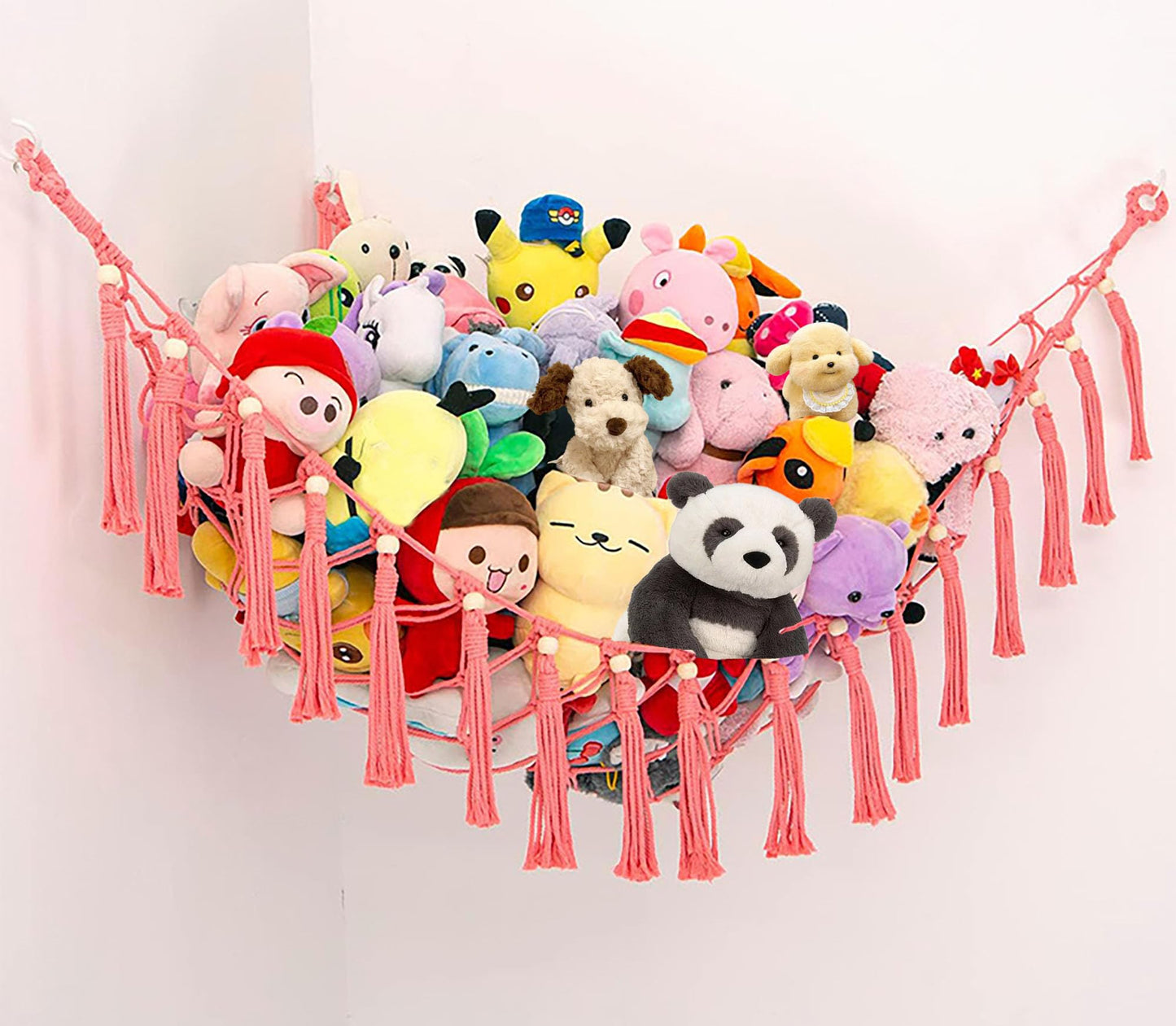 Stuffed Animal Storage Hammock Plush Stuff Toy Hanging Net Corner Organizer Decorations for Kids Bedroom Wall Home Decor (DarkPink)