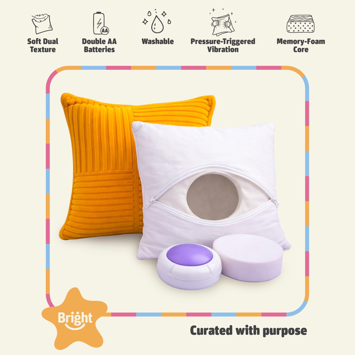 Bright Autism Sensory Pillow (Yellow & Blue)