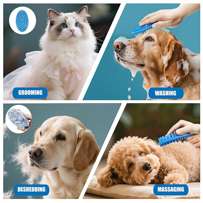 Lilpep 2-in-1 Dog Bath Brush, Double Sided Soft Rubber Grooming Brush for Shedding, Massaging & Deep Cleaning, Suitable for Short & Long Haired Dogs & Puppies
