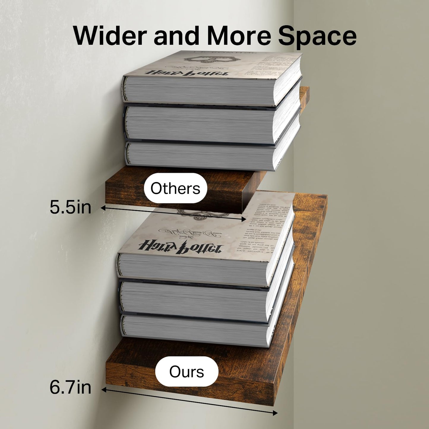 BAYKA Floating Shelves for Wall, Set of 3, 22.5 Inch Rustic Wood Wall Mounted Shelving for Bathroom, Bedroom, Living Room or Kitchen, Hanging Display Decor Book Shelf with 22 lbs, Rustic Brown
