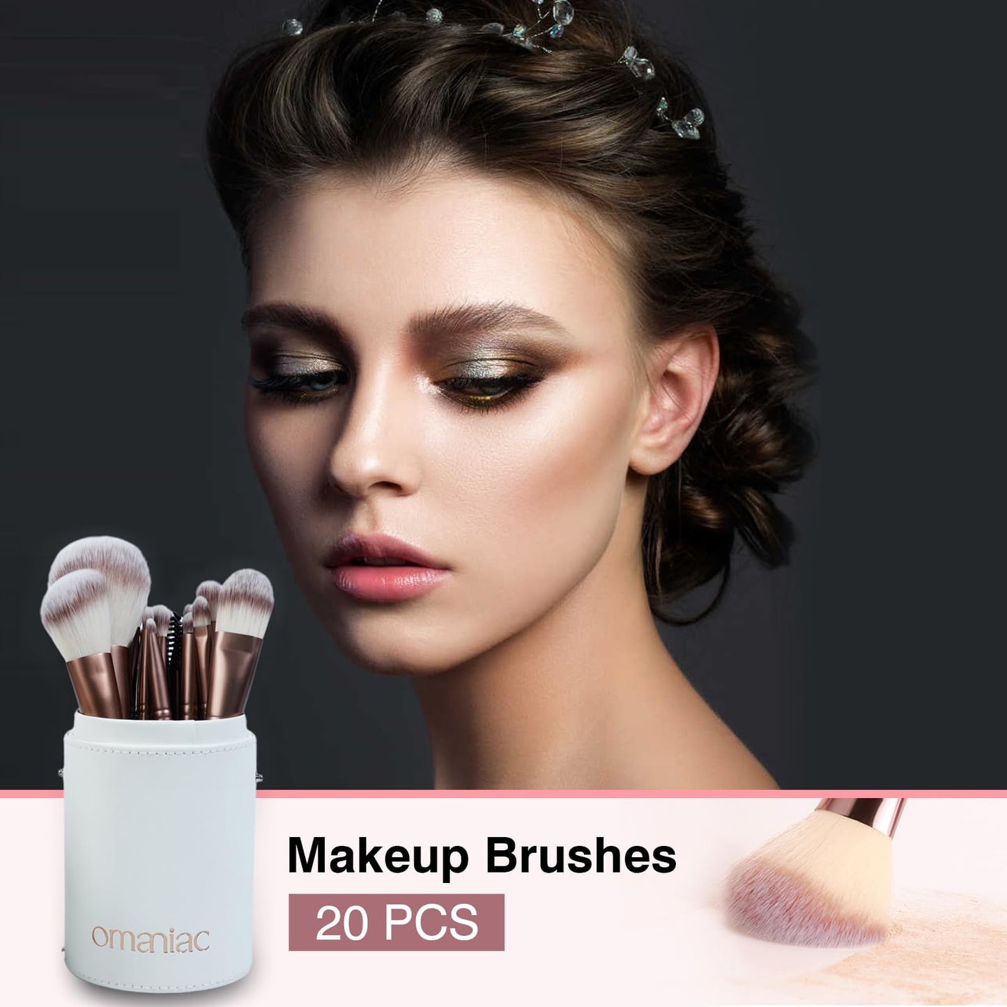 OMANIAC 20Pcs Makeup Brush Set Professional - Cruelty-Free Beauty Gift Kit for Beginners & Women - Premium Synthetic Foundation Eyeshadow Blending Face Powder Brushes with Travel Case (Pink)
