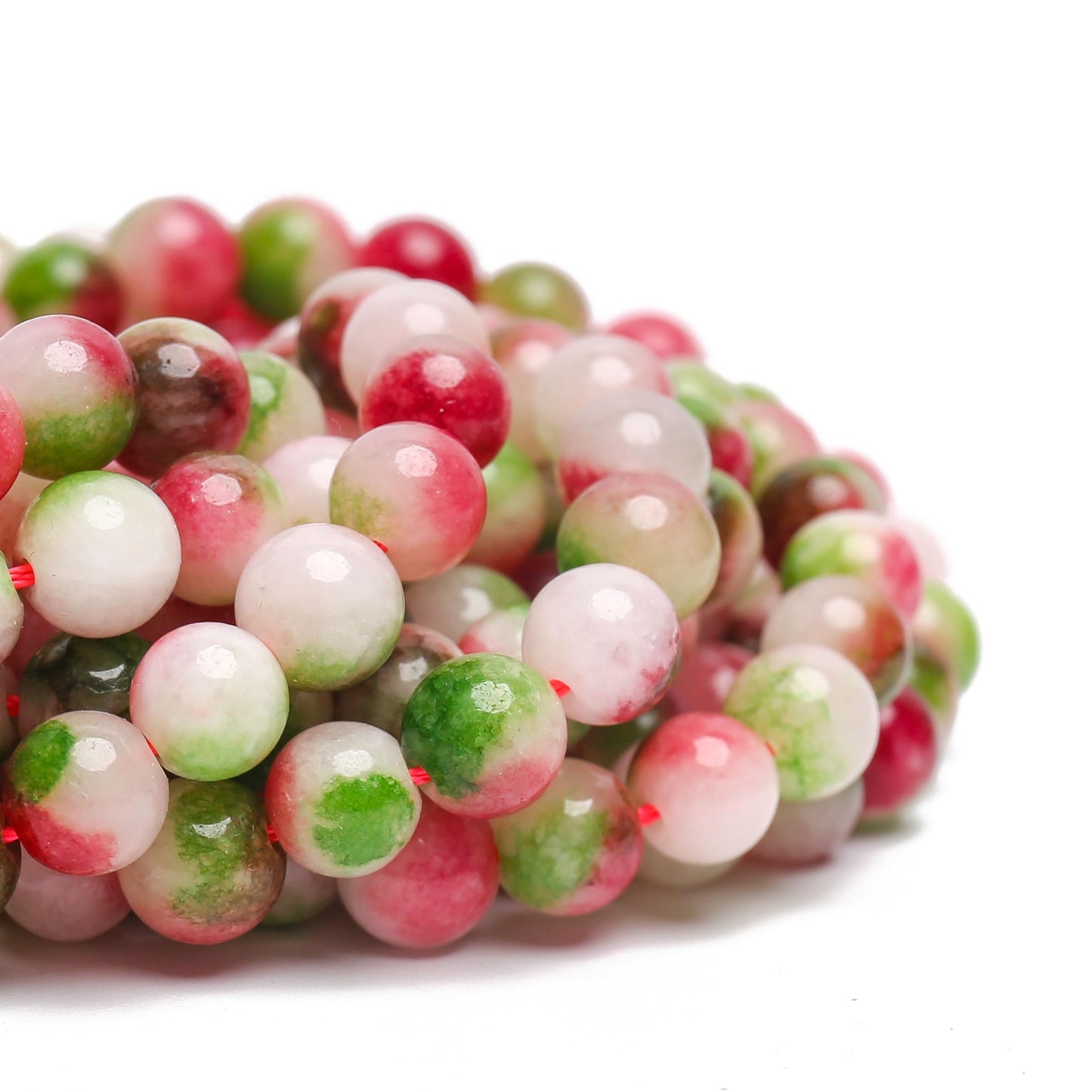 70PCS Natural 8MM Healing Gemstone, Watermelon Tourmaline Energy Stone Round Loose Beads, Semi-Precious Crystal Beads with Free Elastic String for Jewelry Making DIY