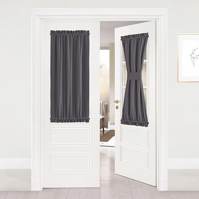 NICETOWN Window Curtain for French Door - Thermal Insulated Blackout Patio Door Curtain/Sidelight Curtain Panel, Classroom Cover for Privacy Lockdown Shade (25W by 40L Inches, Grey, One Panel)