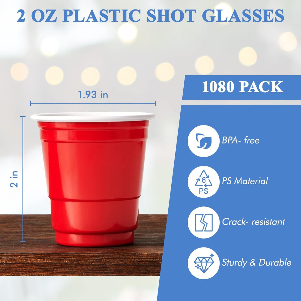 Lilymicky 1080 PACK 2 oz Plastic Shot Glasses, Mini Red Disposable Shot Cups for Parties, Carnivals, and Any Events